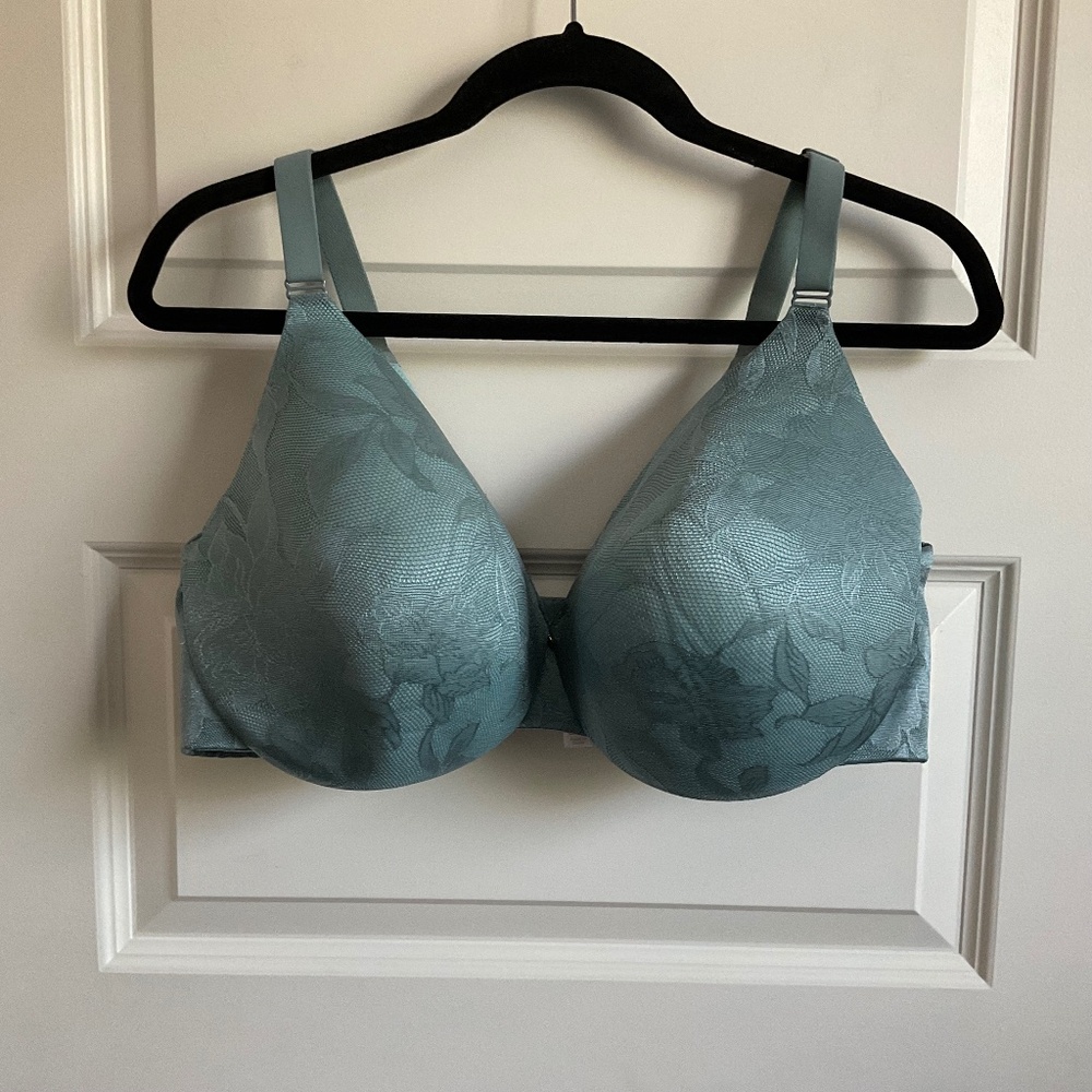 Cacique Blue Floral Lace Lightly Lined Full Coverage Bra - Size 42DDD (42F)‎